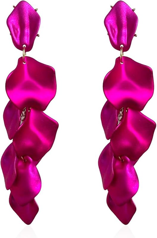 Just Follow Long Acrylic Rose Petal Earrings Dangle Exaggerated Flower Earrings Drop Statement Floral Tassel Earrings for Women