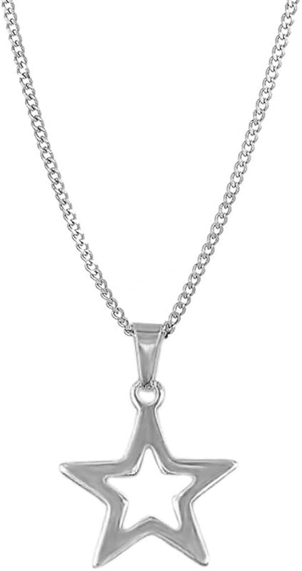 NewZenro Dainty Hollow Star Simple Choker Necklace for Women Delicate Stainless Steel Silver Plated Y2K Minimalist Star Pendant Necklaces Adjustable Chain Christmas Party Trendy Jewelry Gift 18"