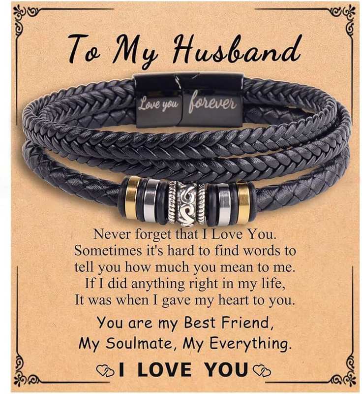 DIOWUS To My Son Man Boyfriend Husband Dear Dad Always Remember Bracelet, Trendy Simple Black Three Layered Stacked Braided Leather Bracelet for Boys Holiday Jewelry Gifts