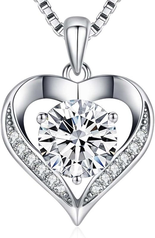 DALOJOE Moissanite Necklace for Women, 1-3 Carat Heart Necklace Engraved with 'I LOVE YOU', Birthday Gift for Wife, Anniversary Present for Wife Women, Jewelry Gifts for Christmas Valentine's Day