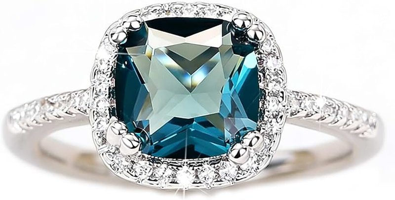Sdouefos Vintage Tanzanite Blue Sapphire Ring Women Aquamarine Gemstone 14k White Gold Filled Wedding Bridal Band Ring