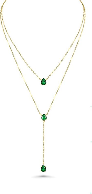 SNGIA SNGIA Long 18K Gold Plated Blue Green Red Layered Pendant Necklace For Women (Emerald, Ruby, Seafoam, Sky, Sapphire), Dainty Birthstone Necklace, Statement Necklace Jewelry Gifts.