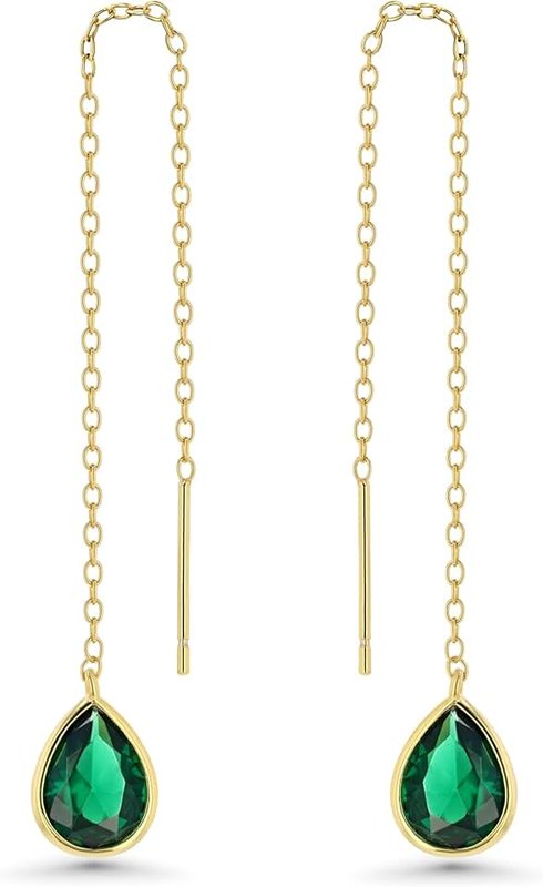 SNGIA Long Dainty Gold Threader Chain (Green, Purple) Emerald Amethyst Dangle Earrings for Women by SNGIA, Minimalist Fashion Statement Trendy Thin Drop Jewelry Gifts