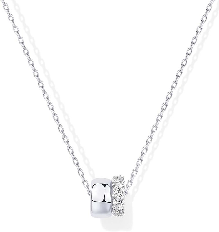 PAVOI 14K Gold Plated Cubic Zirconia Rondelle Pendant Necklace for Women | Two-Toned Dainty CZ Necklaces