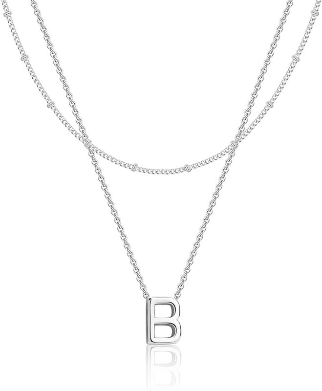 Poxtex Gold Necklaces for Women Girls Dainty Silver Initial Necklace 14K Real Gold Plated Letter Necklace 26 Capital A-Z Monogram Name Pendant Choker Necklaces Stack Jewelry Set for Girls Gift Trendy