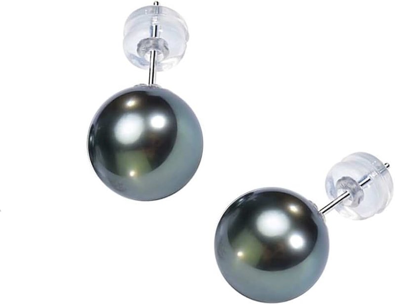 NONNYL Gifts for Wife Anniversary 18K Gold Pearl Stud Earrings for Women- Genuine Handpicked Nature Tahitian Black Pearls Earring- Birthday Christmas Mothers Day Valentine's Day Jewelry Gifts