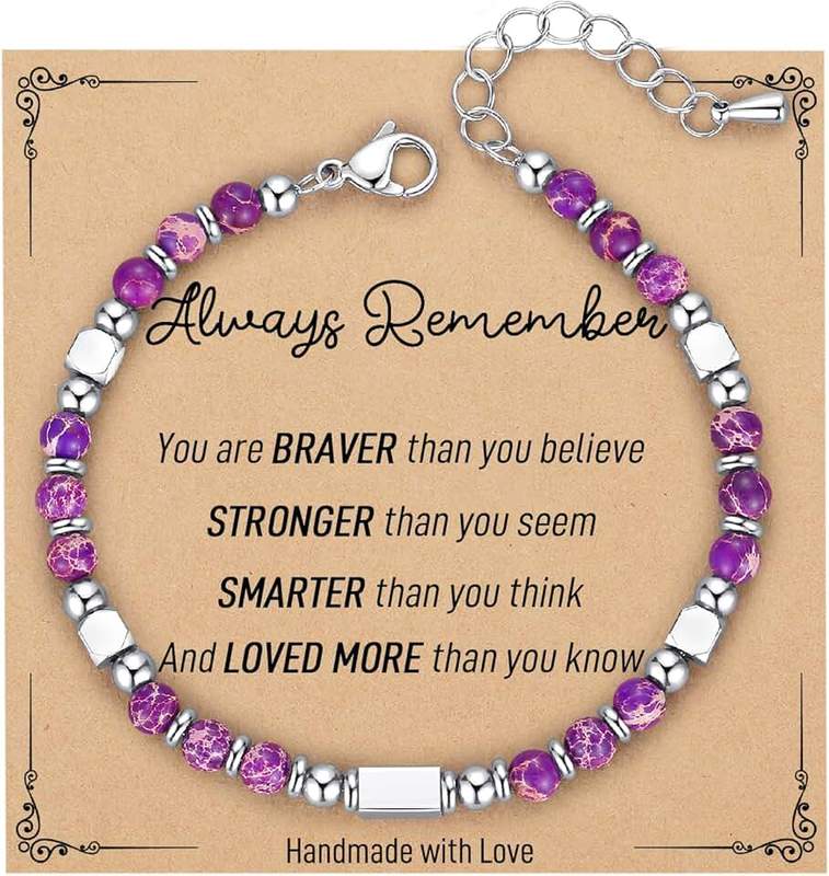 Gifts for Teen Girls,Tiny Gemstone Bracelets Teenage Teen Girl Gifts Trendy Stuff with Always Remember Inspirational Card