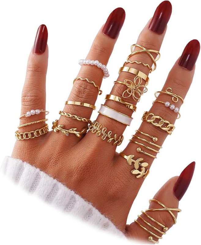 IFKM 51 Pcs Gold Knuckle Rings Set For Women Girls Vintage Stackable Joint Finger Midi Rings Dainty Cubic Zirconia Crystal Simple Twist Hollow Cute Rings Pack Jewelry Gift