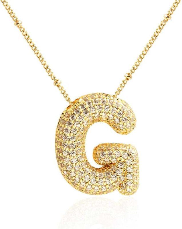 Z ZACHÉ 18k Gold Plated Dainty Cubic Zirconia Bubble Alphabet 26 A-Z Letter Necklace, Personalized Name Necklace,Balloon Initial Necklace for Women Female