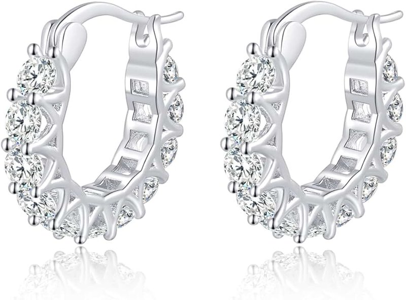 GIRIOIZ Sterling Silver High-Carbon Diamond Hoop Earrings, Hypoallergenic Diamond Huggies Earrings for Women Girls