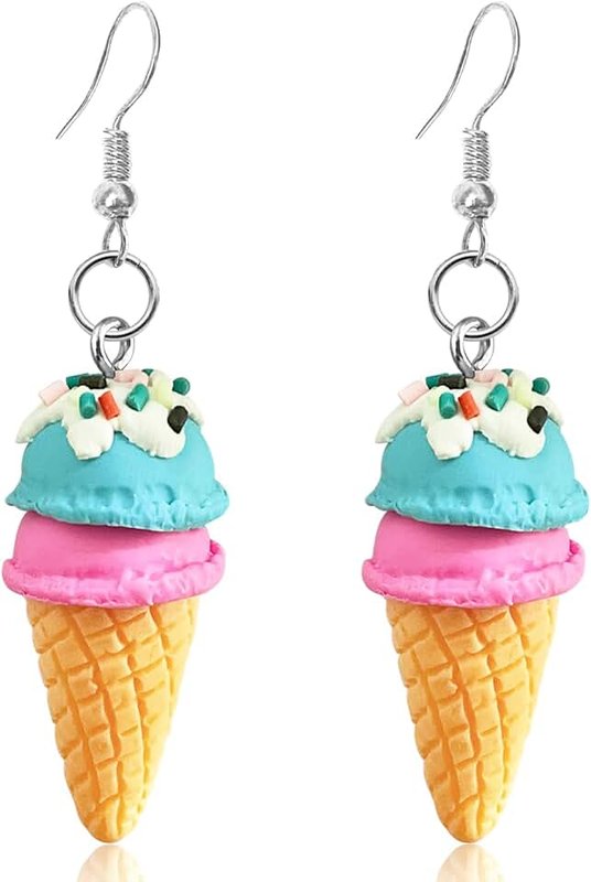 JOONL Cute Colorful Ice Cream Dessert Food Alloy Soft Ceramic Dangle Drop Earrings Personalized Sweet Ice Cream Double Ball Egg Barrel Dangle Drop Earrings for Women Girls Jewelry Gifts