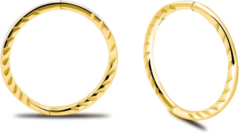 Serenity Sleepers 24K Gold Plated Sterling Silver Seamless Diamond Cut Twist Sleeper Hoops - Hypoallergenic 18G Hinged Earrings for Continuous Wear (8mm-14mm) - Premium Body Jewellery Unisex Women Men