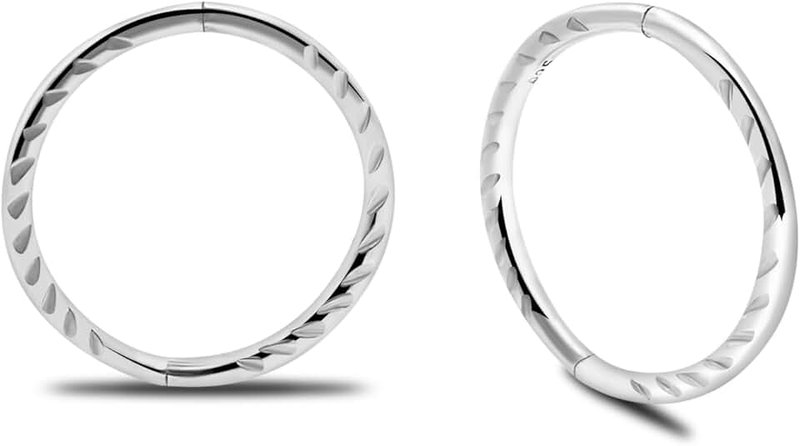 Serenity Sleepers 925 Sterling Silver Seamless Diamond Cut Twist Sleeper Hoop Earrings - Hypoallergenic 18G Hinged Hoops for Continuous Wear (8mm-14mm) - Unisex Women Men Body Jewellery for Ears