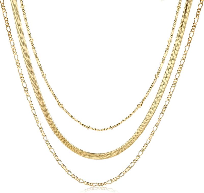 Pancert Layered Gold Necklaces for Women Dainty Gold Necklace 14k Gold Plated Cuban Pearl O Box Paper Clip Chain Circle Cross Fashion Pendant Necklaces Trendy Jewelry Set Simple Jewelry Gifts