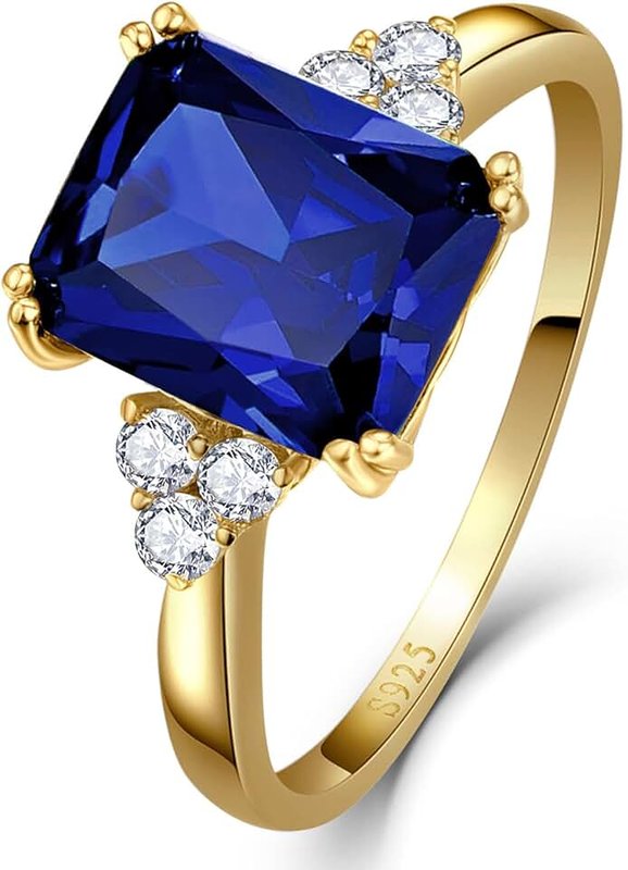 Yaresul 3.5ct Simulated Gemstone Ring 925 Sterling Silver 10x8mm Radiant Cut Sapphire|Emerald|Amethyst|Cubic Zirconia Ring Birthstone Rings for Mothers Valentines Thanksgiving Day Size 5-10