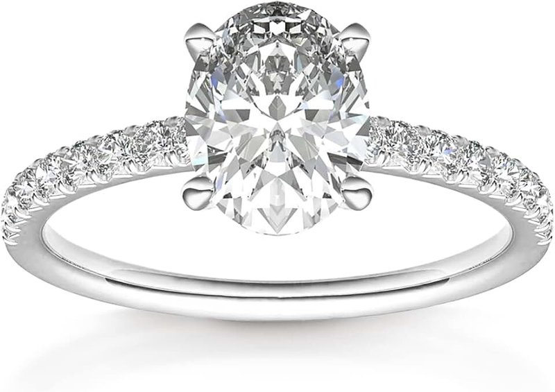 PAVOI PAVOI 14K Gold Plated Engagement Rings for Women | Promise Wedding Band | 3CT Cushion Cut Round Oval Cubic Zirconia Fake Engagement Ring, 5.5, White Gold, Cubic Zirconia