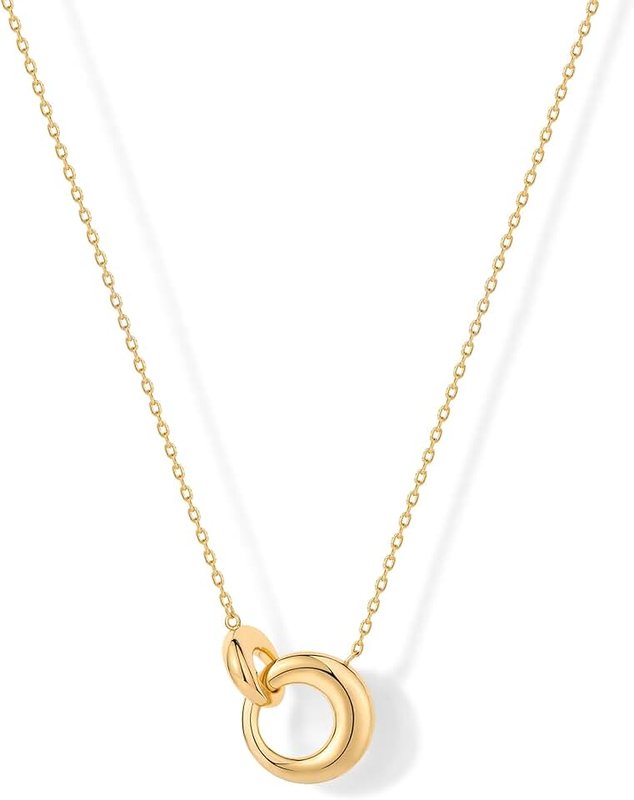 PAVOI 14K Gold Plated Dainty Interlock Pendant Necklace for Women | Circle Link Pendant Necklaces