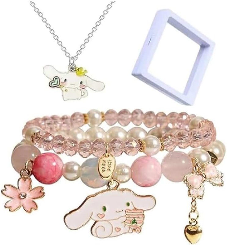 AOMZKOL Cinnamoroll,Sanrio Cinnamoroll,Cinnamoroll Jewellery,Kawaii Bracelets Crystal Beads,CrystalBracelet for Women
