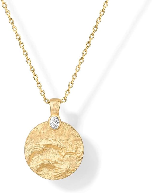 PAVOI 14K Gold Plated Engraved Hammered Coin Pendant Necklace for Women | Bohemian Pendant Necklaces | Inspirational Secret Phrase