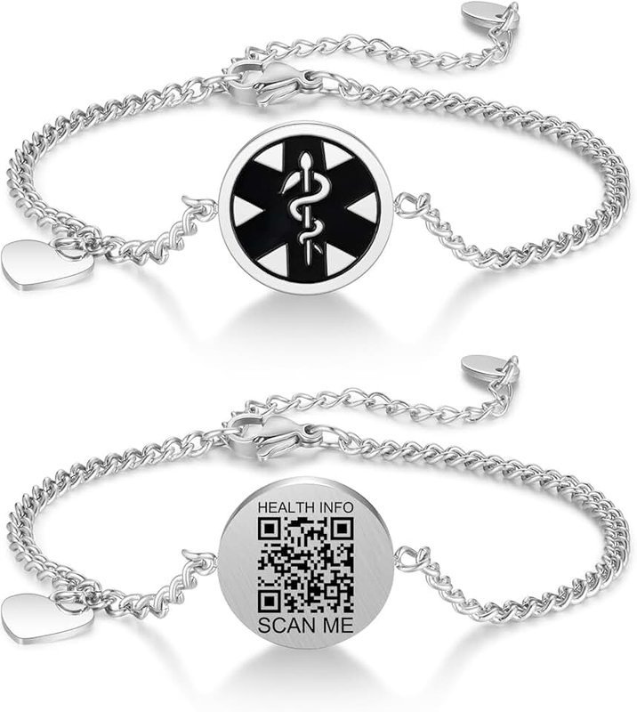 Theluckytag Medical Alert Bracelets with QR Code for Men & Women Formis Business Attire - Titanium Steel Wristband Fits Wrists Up To 8 inches - More Space Custom Emergency Medical ID Information