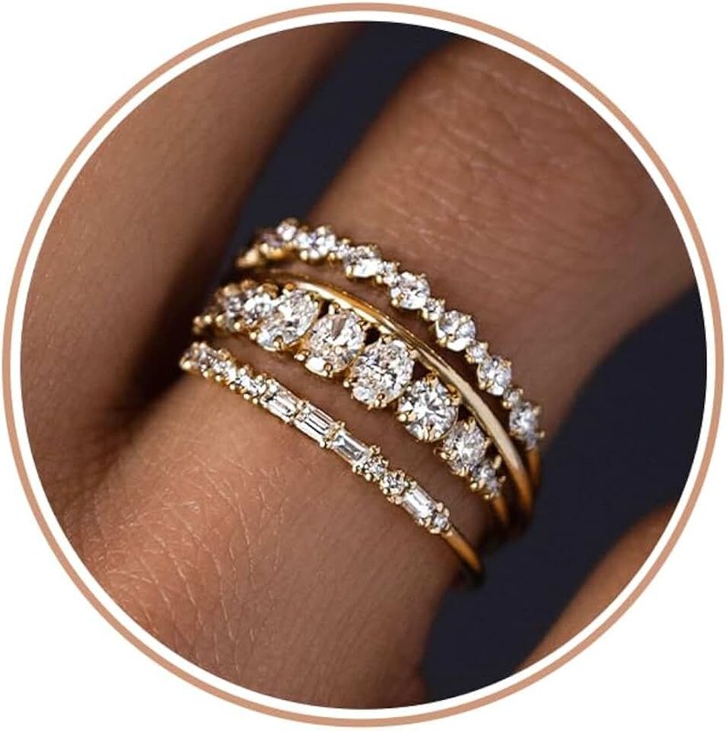 TOBENY Stackable Gold Rings for Women Non Tarnish Dainty 14K Gold Plated Stacking Cubic Zirconia Thumb Ring Set Trendy Statement Promise Wedding Bands Engagement Rings for Women Size 5 6 7 8 9 10 11