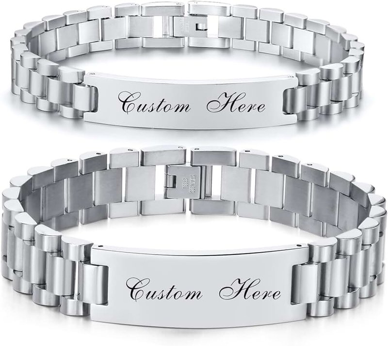 Gamtic Personalized Love Gift Bracelets for Couples - Customized 15.5mm/10mm Stainless Steel Matching Bracelet for Women Men, Engraved Name Promise Valentine's Day Gifts to Her/Him Husband Boyfriend