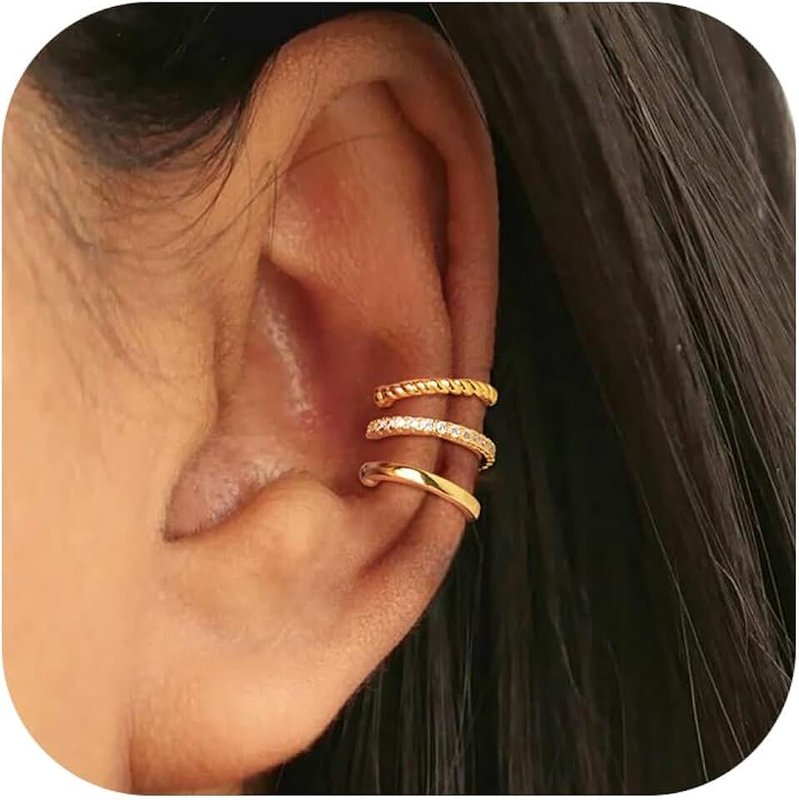 Funsanny Gold Earrings Clip on Earrings Cartilage Earrings for Women Ear Cuffs for Women Non Piercing Sterling Silver Cuff Earrings 14K Gold Cubic Zirconia Huggie Hoop Earring Gold Jewelry Set