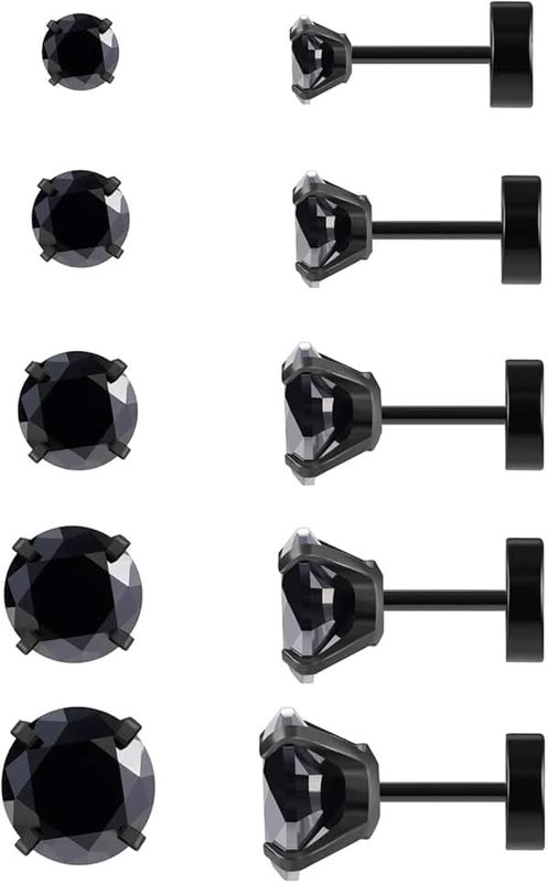 QXXPVV 5Pairs 20G Hypoallergenic Stud Earrings Flat Back Earrings Surgical Steel Cubic Zirconia Cartilage Tragus Screw Back Earrings Piercing for Women Men