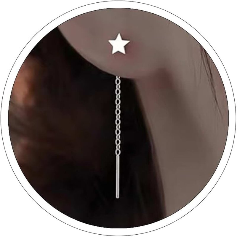 ONBRIG Silver Threader Earrings for Women Cute Star Dangle Silver Chain Earrings Hypoallergenic Minimalist Jewelry Korean Earrings