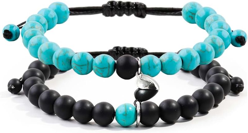 Tokcousun 2 Pcs Magnetic Couples Bracelets Matching Bracelets Adjustable Connecting Bracelets, Double Rope Strong Couple Gifts Friendship Beads Bracelet
