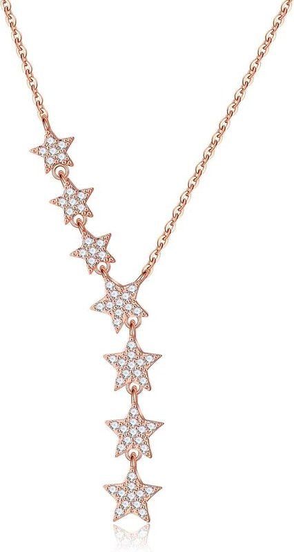 Kyerlyn Crystal Dainty Star Necklace for Women, Star CZ Charm Statement Y-Necklace Gold/Silver/Rose Gold Shining Exquisite Choker Necklace for Girls Adjustable Jewelry Gifts