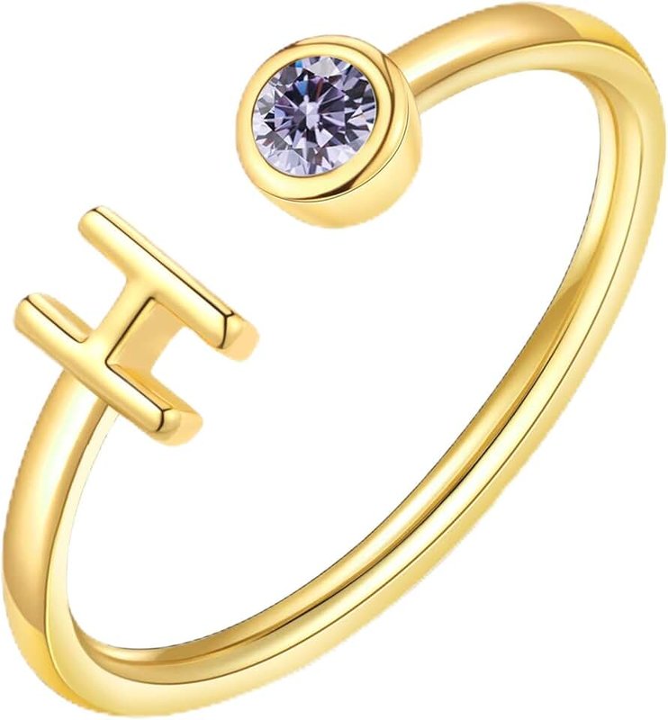 ZNBOH Gold Birthstone Initial Rings for Women Non Tarnish Dainty 14K Gold Plated Adjustable Letter Ring for Women Stackable Cute Thumb Pinky Fashion Unique Open Simple Birthday Gifts Jewelry