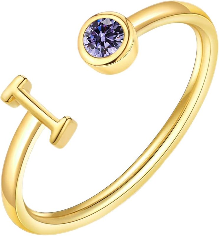 ZNBOH Gold Birthstone Initial Rings for Women Non Tarnish Dainty 14K Gold Plated Adjustable Letter Ring for Women Stackable Cute Thumb Pinky Fashion Unique Open Simple Birthday Gifts Jewelry