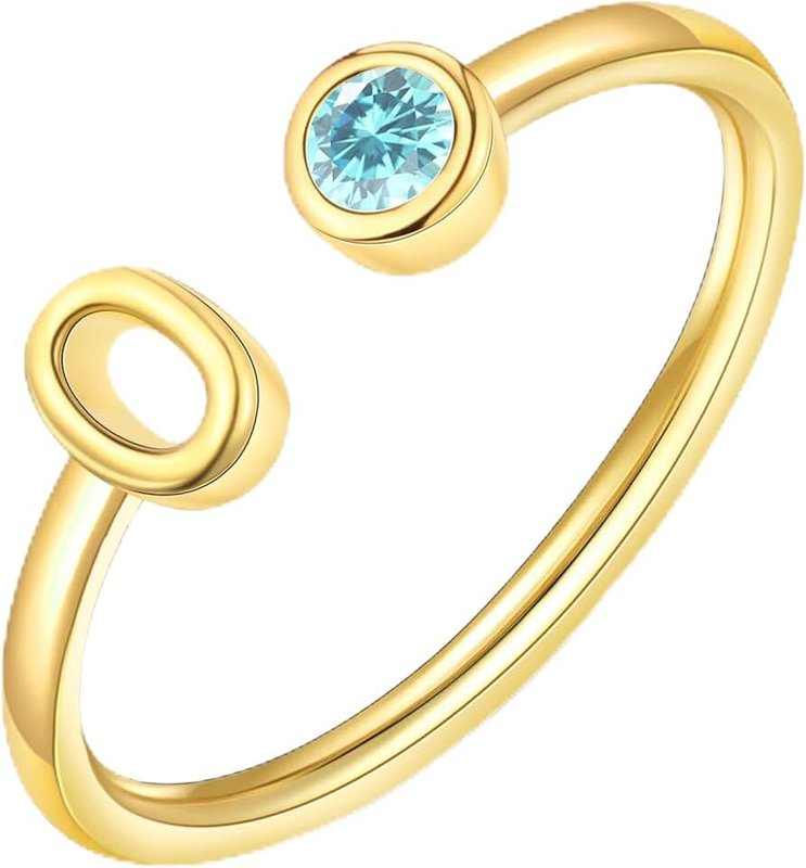 ZNBOH Gold Birthstone Initial Rings for Women Non Tarnish Dainty 14K Gold Plated Adjustable Letter Ring for Women Stackable Cute Thumb Pinky Fashion Unique Open Simple Birthday Gifts Jewelry