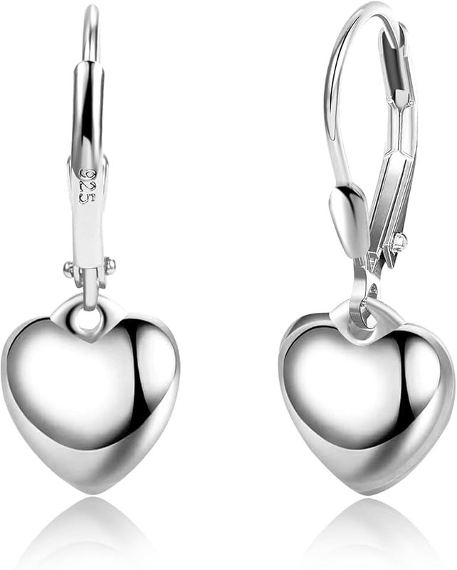 ALEXCRAFT 925 Sterling Silver Heart Dangle Earrings for Women Girls Silver Dangle Leverback Earrings Hypoallergenic Heart Dangle Drop Earrings for Jewelry Gifts