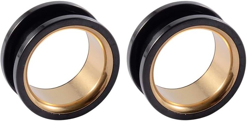 NewZenro Two Tone Hollow Ear Tunnels Plugs Expander Gauges Stretcher Earrings for Men Women Screw Stainless Steel Hypoallergenic Body Piercing Jewelry Fashion Personalized Gift