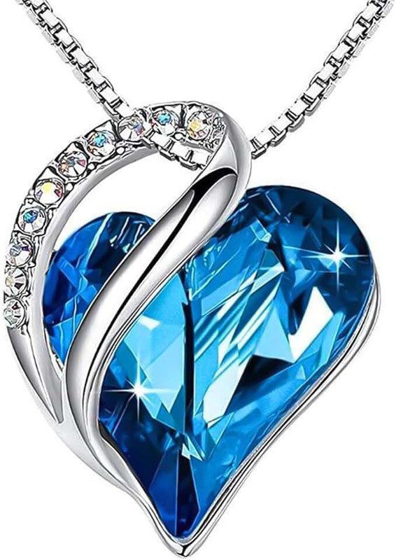 Lian 925 Sterling Silver Infinity Love Heart Necklace Birthstone Necklace for Women Love Heart Pendant Necklaces Birthstone Valentine’s Day Jewelry