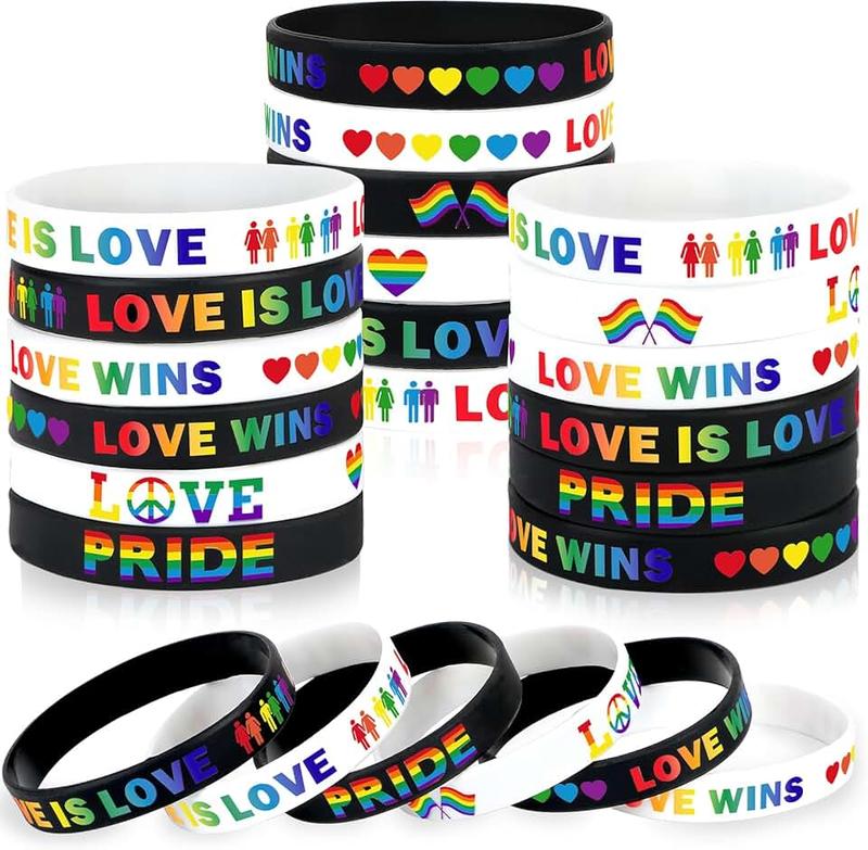 JUNEBRUSHS JUNEBRUSHS 42pcs Rainbow Gay Pride Silicone Bracelets LGBT Support Rubber Wristbands for Pride Day Month Parades Decorations Party Accessories Supplies