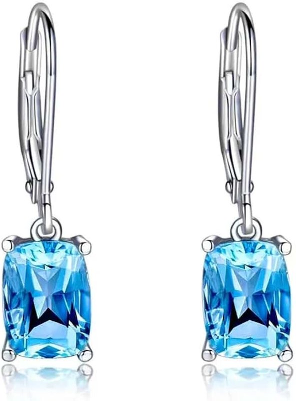 Dosanjh Sky Blue Topaz Drop Leverback Sapphire Earrings Jewelry Gift for Wife Mom Daughter Girlfriend Elegant Gemstone Wedding Engagement Jewelry