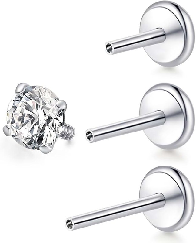 limerencia Titanium Hypoallergenic Piercing Jewelry - 18G 6mm 8mm 10mm For Tragus,Helix,Conch,Cartilage,Nose,Lip,F136 Implant Grade Flat Back Internally Threaded Earrings