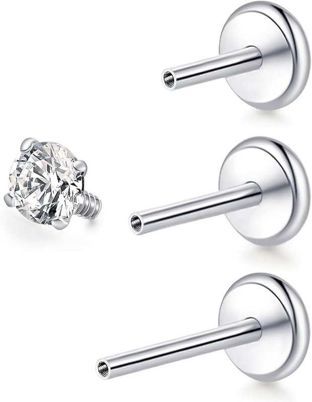 limerencia Titanium Hypoallergenic Piercing Jewelry - 18G 6mm 8mm 10mm For Tragus,Helix,Conch,Cartilage,Nose,Lip,F136 Implant Grade Flat Back Internally Threaded Earrings