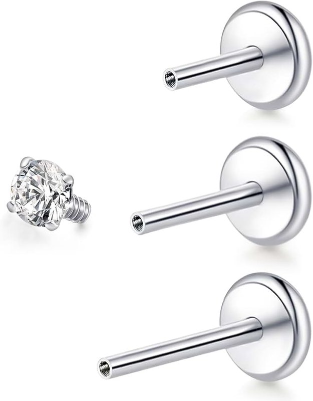 limerencia Titanium Hypoallergenic Piercing Jewelry - 18G 6mm 8mm 10mm For Tragus,Helix,Conch,Cartilage,Nose,Lip,F136 Implant Grade Flat Back Internally Threaded Earrings