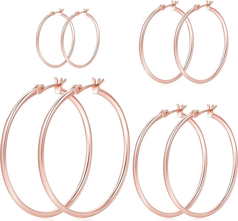 Gokeey Gold Hoop Earrings Set for Women,14k Gold Plated Gold Hoops with Sterling Silver Post Hypoallergenic Thin Hoop Gold Earrings for Girls Trendy Jewelry Gifts Recycled Claim Standard 100 Recycled Claim Standard Blended