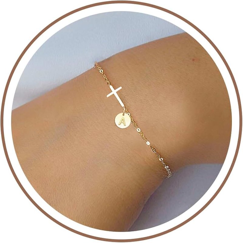 HiStock Cross Bracelet for Women Dainty Cross Bracelet with Initials Gold Link Chain Bracelets Christian Gifts for Women Teens Easter Baptism Religious Jewelry