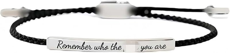 Neyeau Remember Who The F You Are Motivational Strength Bracelet for Women Adjustable Handmade Hand Braided Clasp String Bracelet Engraved Inspirational Quote for Family Friends Women Girls Black