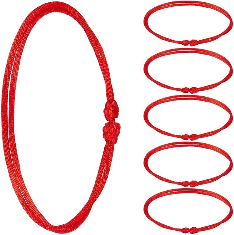 VoutE 6 Pieces Red Bracelet Red Cord Bracelet Adjustable Kabbalah Red Knot String Bracelet Amulet for Protection, Evil Eye and Good Luck (Classic Style), 6 piece, enamel