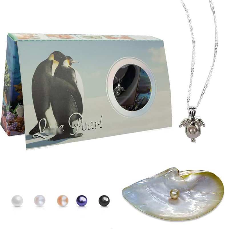 Milky Way MilkyWay Wish Pearl Necklace Kit, DIY Necklace Making Kit, lotus Necklace Cage Locket Cultured Pearl in Oyster Set, 16.9", Surprise Gift For Wife, Girlfriend,Mother, Medium, Pearl, Pearl