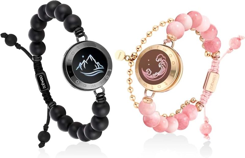 TOTWOO Long Distance Touch Bracelets for Couples, Vibration & Light up for Love Couples Bracelets | Long Distance Relationship Bracelets for Girlfriend Bluetooth Pairing Jewelry