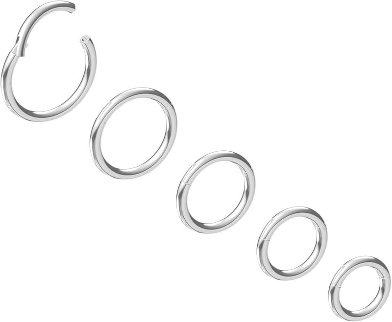 NewkeepsR 5pcs-20G/18G/16G Steel Nose Ring Hoops, Hinged Clicker Segment Sleeper Earrings Piercing