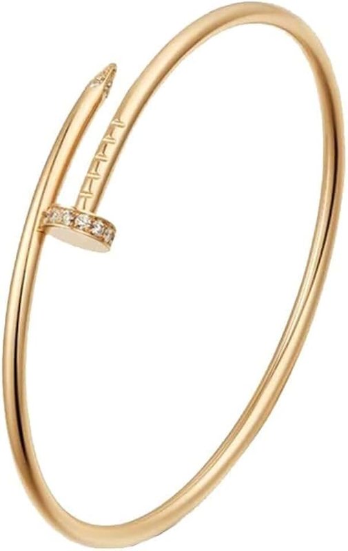 Consinerid Nail Bracelet with Crystal Oval Design With Cubic Zirconia Love Nail Bangles For Women Girl(Color Gold, Yellow Gold)